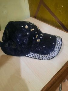 Rhinestone Embellished Black Cap
