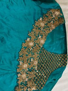 Teal &amp; Gold Embroidered Salwar Kameez