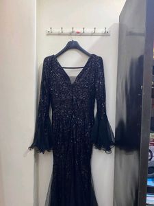 Fishcut Elegant Black Sequin Gown