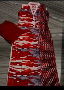 Red &amp; White Kurti Set