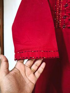 Iktara Maroon Red Thread &amp;  Bead Embroidery Kurta