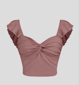 Cropped Vest Ruffle Top In Beige