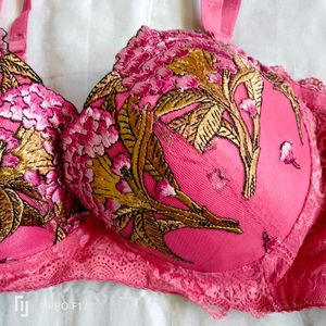 Pink Embroidery Bra