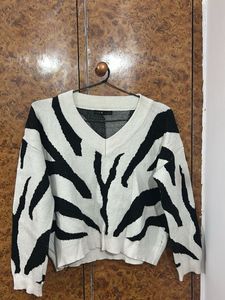 Zebra Print V-Neck Sweater