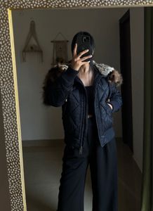 WHO.A.U.CALI VINTAGE NAVY BLUE PUFFER CROP JACKET