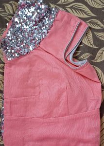 Designer Peach Color Frill Saree With Gota Work
