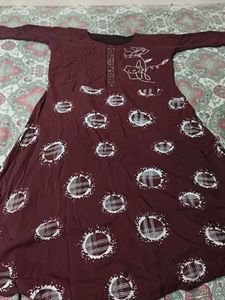 Maroon Printed Long Sleeve Dress