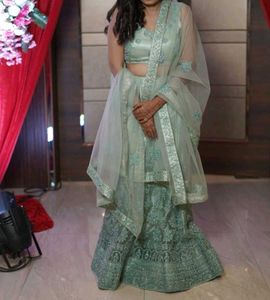 Mint Green Embroidered Lehenga Choli Set