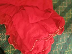 new Red Dupatta with Gold Beads