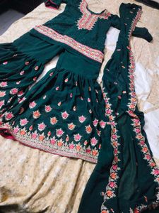 Green work Embroidered gharara set