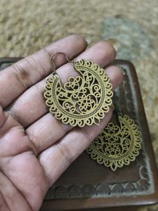 Pure Brass Crescent Filigree Hoops