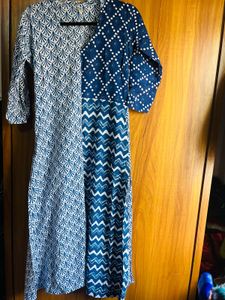 Blue Printed Ethnic Kurta Dress
