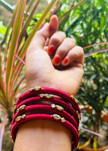 Handmade Fabric Silk Thread Kundan Bangles