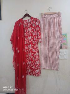 Red Printed Kurta Set