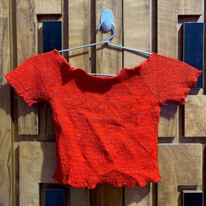 Orange Smocked Crop Top