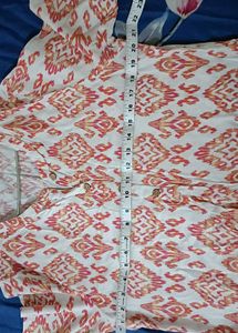 White &amp; Orange Printed Kurta