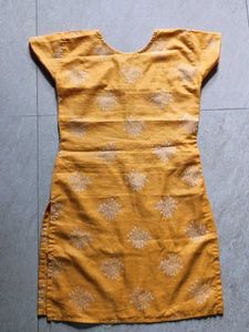 Med Size Kurti Gold Colour Cotton