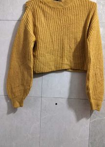 Crop Yellow Bell Sleeve Sweater
