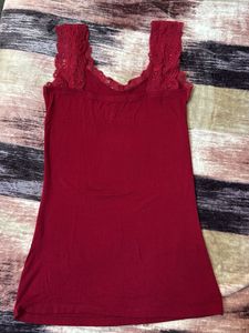 Red Lace Trim Tank Top