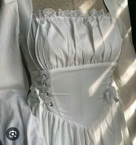 Ivory Corset Puff Sleeve Midi Dress