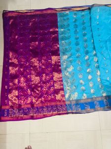 Elegant Blue Silk Saree with Pink Border