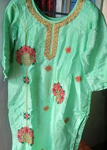 Mint Green Embroidered Kurti