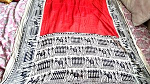 Red & Black Tribal Print Saree