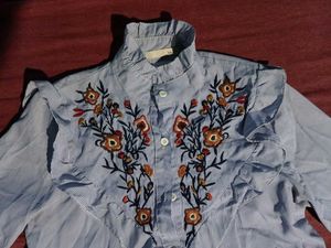 Striped Floral Embroidered Shirt