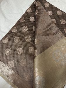 Brown And Beige Zari Work Banarasi Fabric