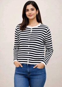 H&M Striped Cardigan Sweater Top fullsleeves