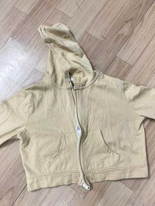 Beige Cropped Hoodie.