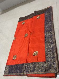Cotton Blend Orange Saree