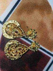 Gold &amp; Ruby Teardrop Earrings