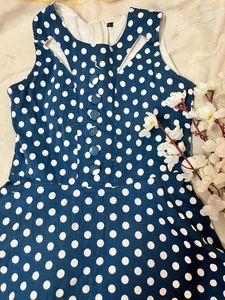 Blue Frock With White Polka Dots