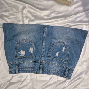 Micro Mini Denim Skirt With Stripes