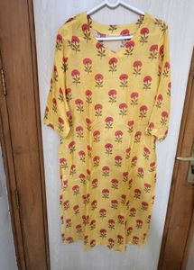 Yellow Floral Print Tunic With Matching Churidar