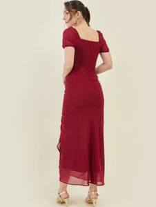 Women A-line Maroon Maxi/Full Length Dress Size S(