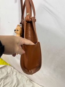 Brown Croc-Embossed Crossbody Bag