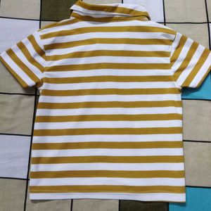 Striped Polo Shirt - Mustard &amp; White