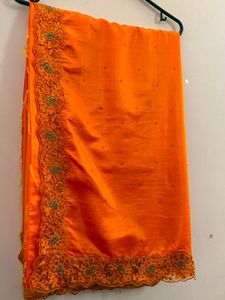 Soft Silk Saree - Bright Orange Colour