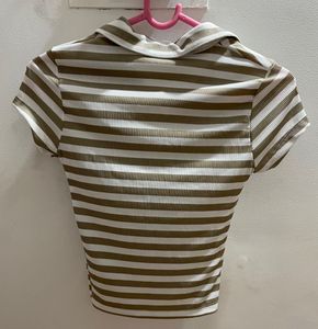 Westside Olive Green And White Stripes Top