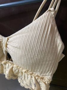 Ribbed Lace Trim Bralette