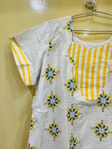 Cute Light Yellow White Kurti For Women