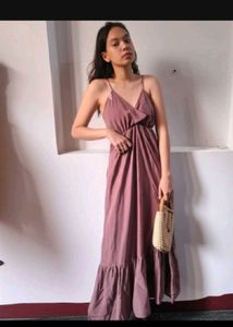 Mauve Ruffle-hem Maxi Dress