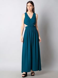 Pantaloon Elegant Teal Cutout Maxi Dress