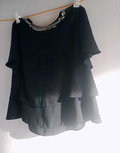 Sequin neck layered top