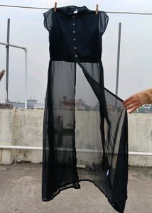 Black Frontslit Sheer Kurti || (L stitched to S)