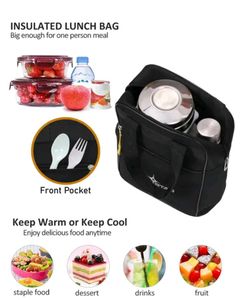 Insulated Lunch Bag Built In Water bottle Holder