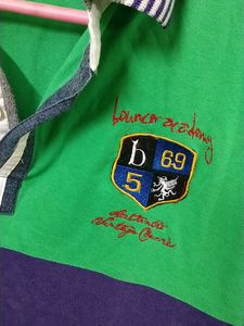 Green And Purple Multicolour Tshirt With Collar