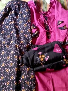 Pink Kurti Set with Printed Dupatta